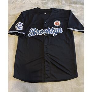 Jackie Robinson Brooklyn Men's #42 Black Jersey w/ Patches Sz M